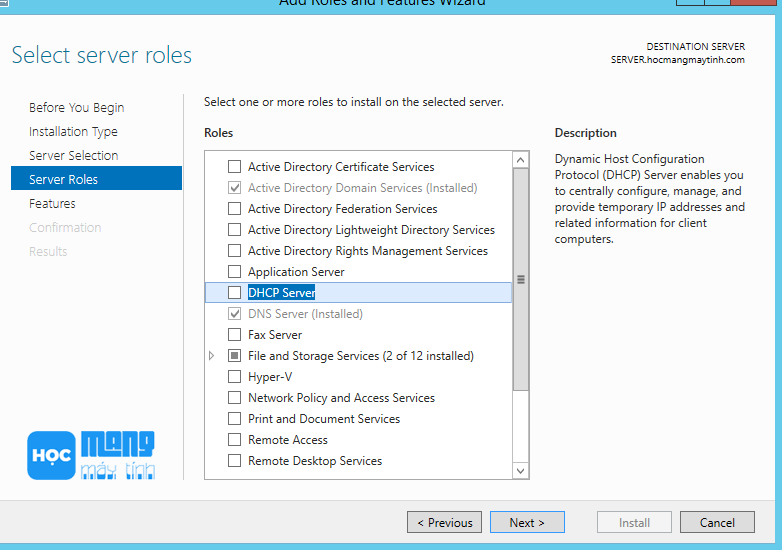Cài đặt DHCP Server trên Windows Server 2012 R2 | hocmangmaytinh.com
